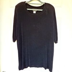 Vtg Brenna's plus sz 2x 3x 4x ribbed black shoulder pads blouse top